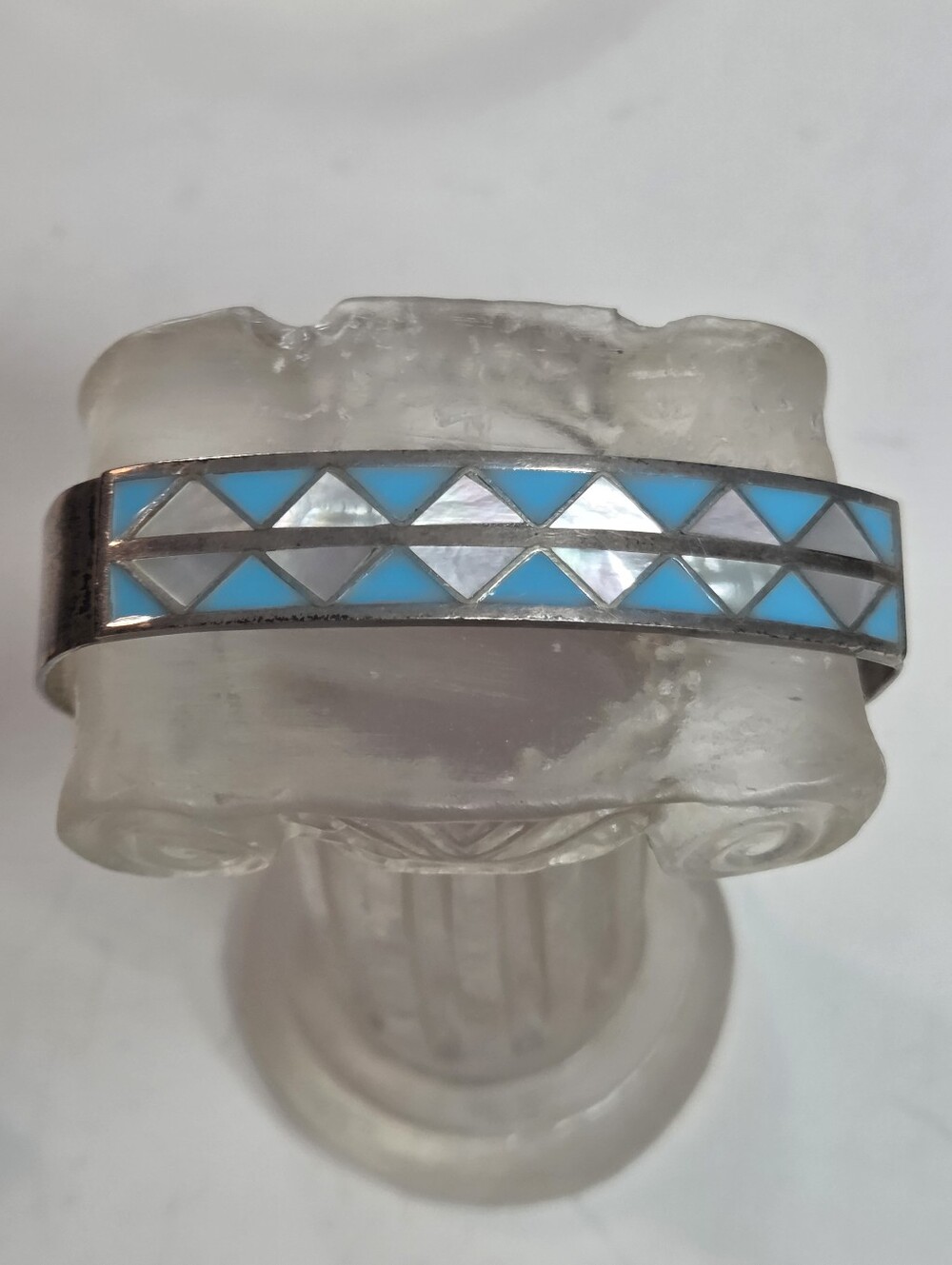 vtg native american zuni inlay sleeping beauty turquoise MOP cuff bracelet 925